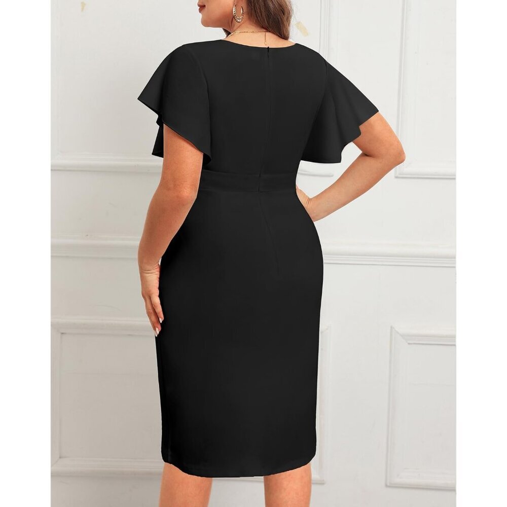 Plus Size Cocktail Dress Women Ruffle Bodycon Wedding Church Vintage - Picture 2 of 6